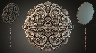 Round decor, rosettes Square carved rosette with volutes and shells 3d model