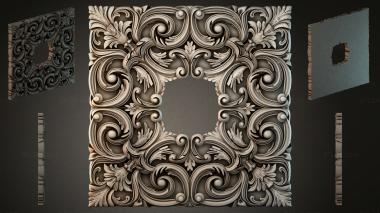 Round decor, rosettes Square ornament with volutes and acanthus 3d model