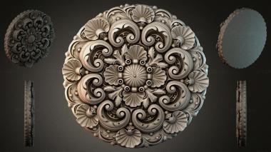 Round decor, rosettes Round carved rosette with volutes and shells 3d model