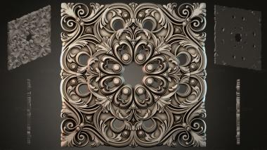 Round decor, rosettes Square panel with volumetric grapevine and spirals 3d model