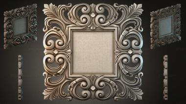 Round decor, rosettes Carved square molding with volutes and plant motifs 3d model