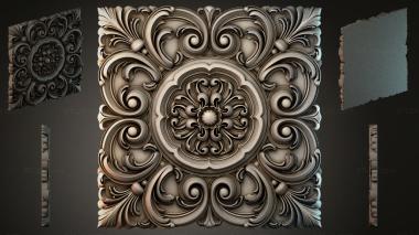 Round decor, rosettes Square panel with central rosette and volutes 3d model