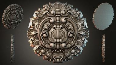 Round decor, rosettes Round carved rosette with volutes and shells 3d model