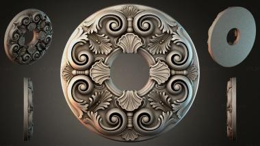 Round decor, rosettes Ceiling rosette with scrolls and shells 3d model