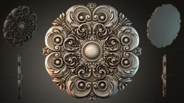 Round decor, rosettes Round rosette with volutes and a central sphere 3d model