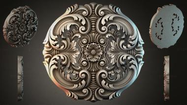 Round decor, rosettes Round rosette with baroque scrolls and a floral center 3d model
