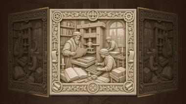 Panels Great Events of the World Gutenbergs Printing Press - Workshop and Typesetters 3d model