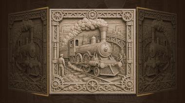 Panels Great Events of the World first steam locomotive - locomotive and rails 3d model