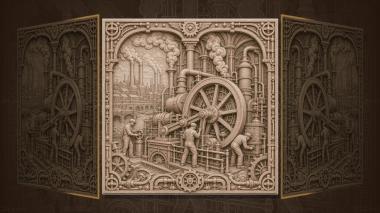 Panels Great Events of the World Age of Steam Engines - Factory and Gears 3d model