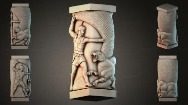 Столбы разные (Рельефная колонна с воином и львом, STI_001490) 3D модель для ЧПУ станка