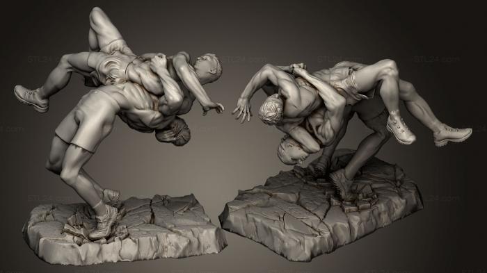 Figurines of people (grapplers sculpture gold textured, STKH_0103) 3D models for cnc