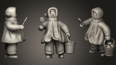 Figurines of people Girl in crimson coat with shovel bucket 72 3d model