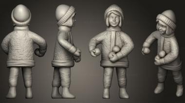 Figurines of people Girl in red winter hat snowballs 64 3d model