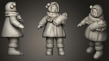 Figurines of people Kid girl in winter purple jacket with toy 41 3d model