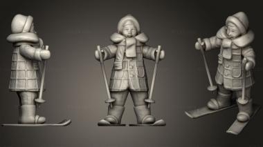 Figurines of people Kid in winter suit on the skies 3d model