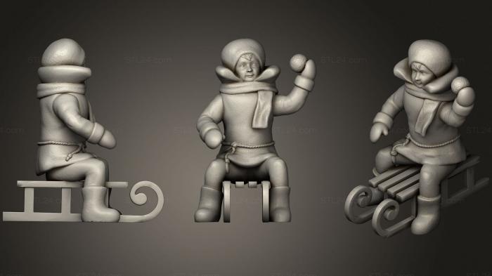 Figurines of people (Kid on a sled throwing snowball, STKH_0300) 3D models for cnc