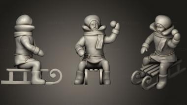 Figurines of people Kid on a sled throwing snowball 3d model