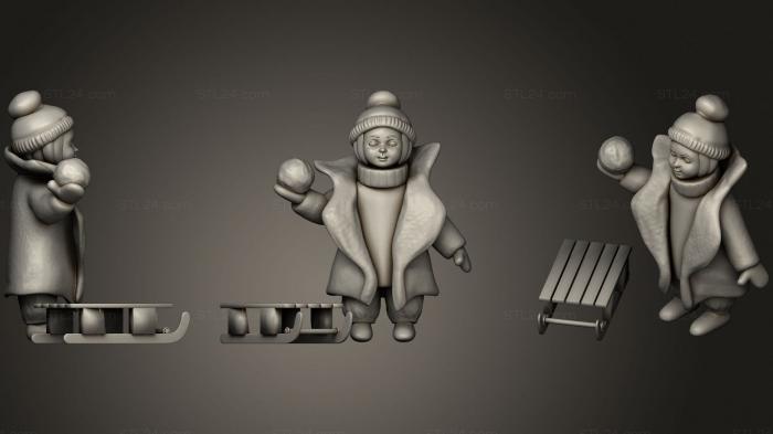 Figurines of people (Small girl with a snowball and sled 31, STKH_0335) 3D models for cnc