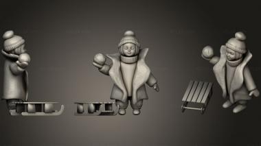 Figurines of people Small girl with a snowball and sled 31 3d model
