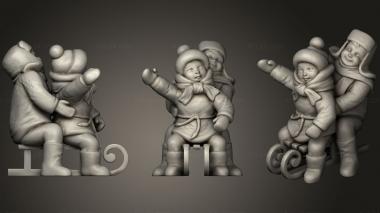 Figurines of people Smiling and skating kids on the sled 42 3d model