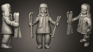 Figurines of people A boy with skies ands sticks in hands 3d model