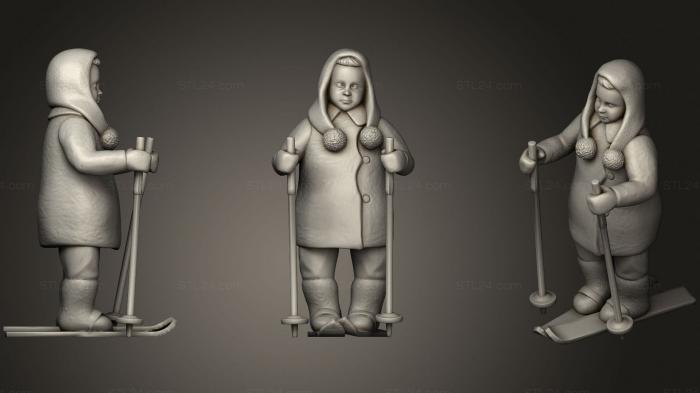 Figurines of people (Big kid in red jacket on the skies 47, STKH_0354) 3D models for cnc