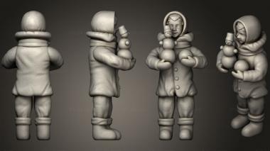Figurines of people Boy in purple velvet jacket with snowman 3d model