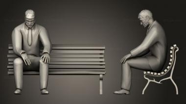 Figurines of people Sad man on Bench 3d model
