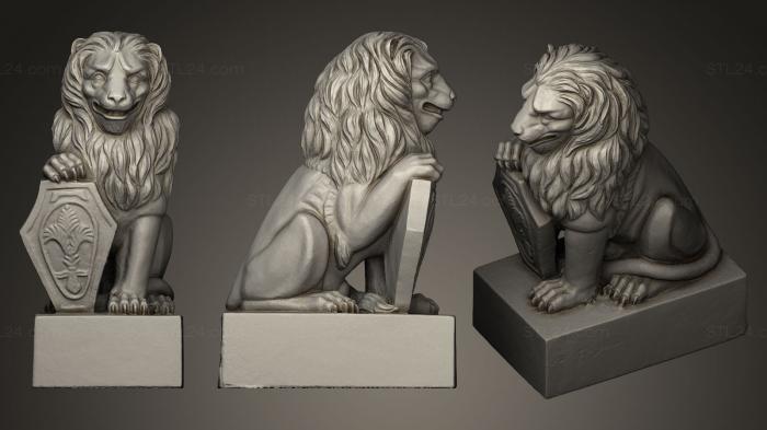 Figurines lions tigers sphinxes (guardian lion with a scuare shield, STKL_0026) 3D models for cnc