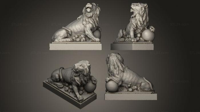 Figurines lions tigers sphinxes (Lion with playing ball, STKL_0057) 3D models for cnc