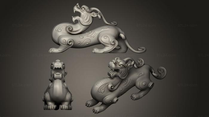 Figurines lions tigers sphinxes (Pi Xiu style chinese lion, STKL_0080) 3D models for cnc