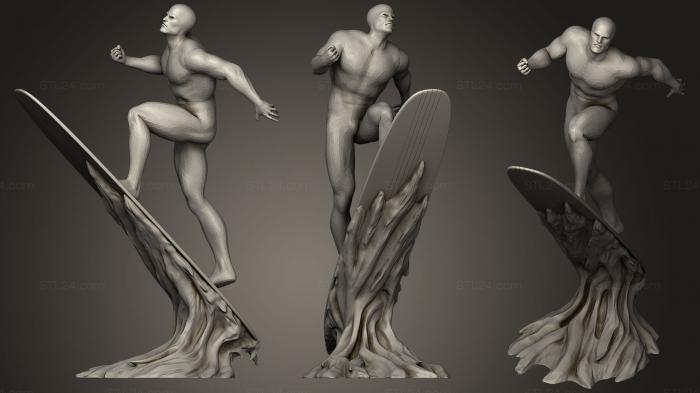Статуэтки герои, монстры и демоны (Серебряный серфер и вода Marvel, STKM_0959) 3D модель для ЧПУ станка