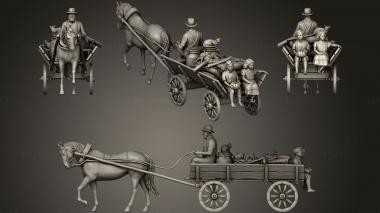 Military figurines peasant on a cart with a horse 3d model