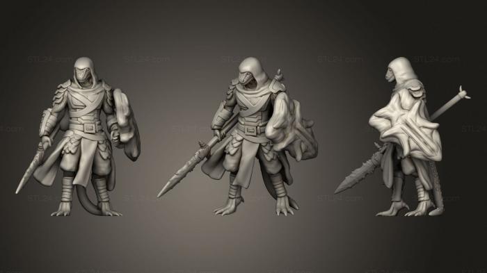 Military figurines (Lizardfolk Fighter Miniature, STKW_1400) 3D models for cnc
