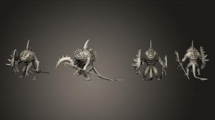 Military figurines (Underwater Mayhem Shark Folk Warrior Spear Shield Large, STKW_14159) 3D models for cnc