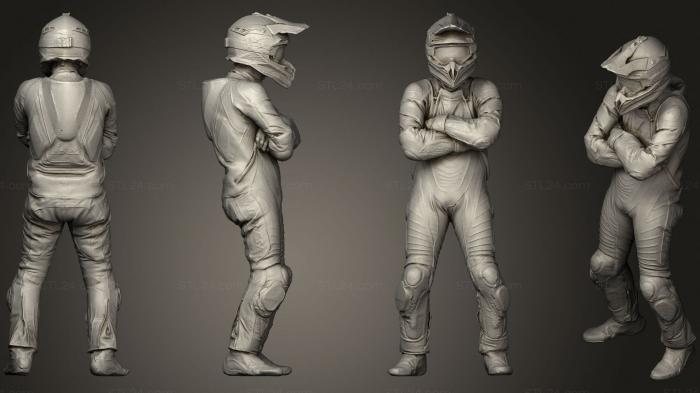 Military figurines (man in black white orange biker suit 17, STKW_1439) 3D models for cnc