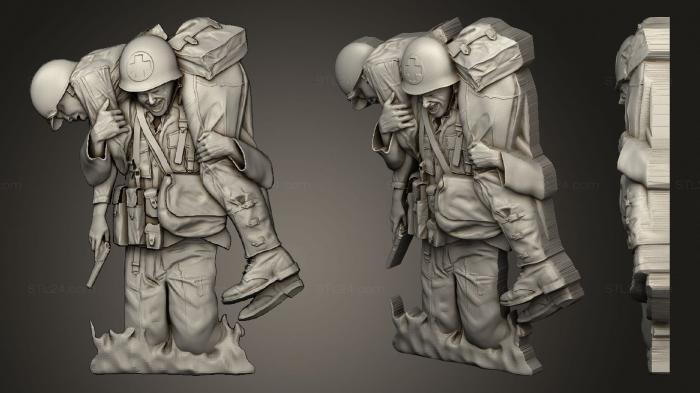 Military figurines (Medic carry soldier, STKW_1480) 3D models for cnc