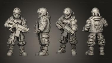 Military figurines Cosplayer Girl Standing Submachine Gun Helmet 3d model