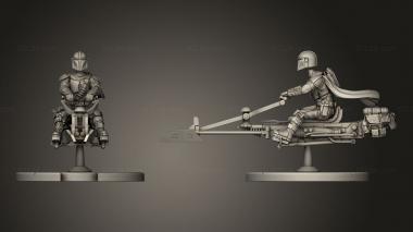 Military figurines Crusader with Hoverbike and Child Speeder Mando Amban Pulse Rifle 3d model