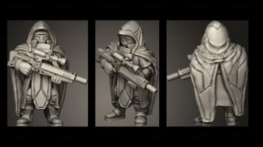 Military figurines Cyber Witcher Ponchos Duskrunner Stand Rifle 3d model