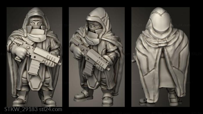 Military figurines (Cyber Witcher Ponchos Duskrunner Stand Machine Gun, STKW_29183) 3D models for cnc