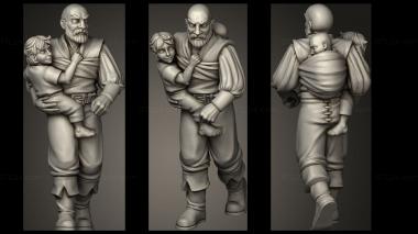 Military figurines DAD WITH KIDS DADDY AND 3d model