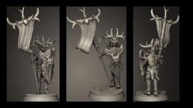 Military figurines Dark Elves Soldier Banner 3d model