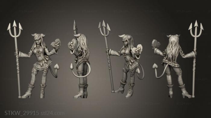 Military figurines (Demons demon girl stand with pitchfork, STKW_29915) 3D models for cnc