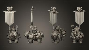 Military figurines Dwarf Mounted Bear Command Rider Flagbearer 3d model