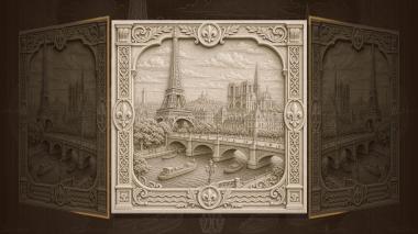 Panels Capitals of the World Paris - Eiffel Tower and Seine 3d model