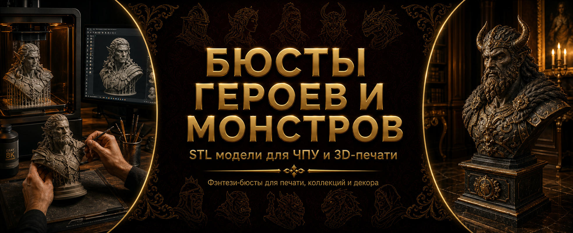Бюсты монстры и герои 3D модели для ЧПУ