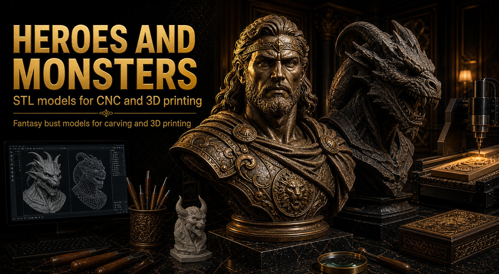 Busts of heroes and monsters 3D модели для ЧПУ