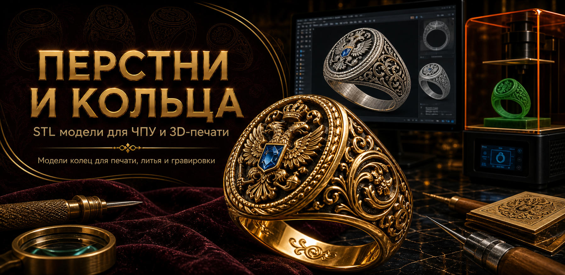 Ювелирные перстни и кольца 3D модели для ЧПУ