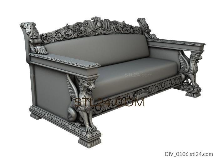 Диваны (Львы диван, DIV_0106) 3D модель для ЧПУ станка